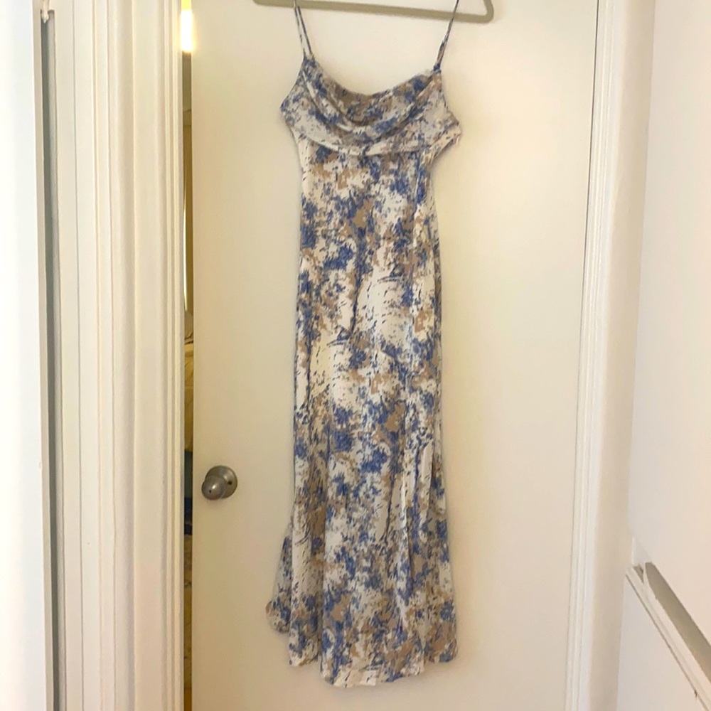 Blue patterned midi dress w/ slit
